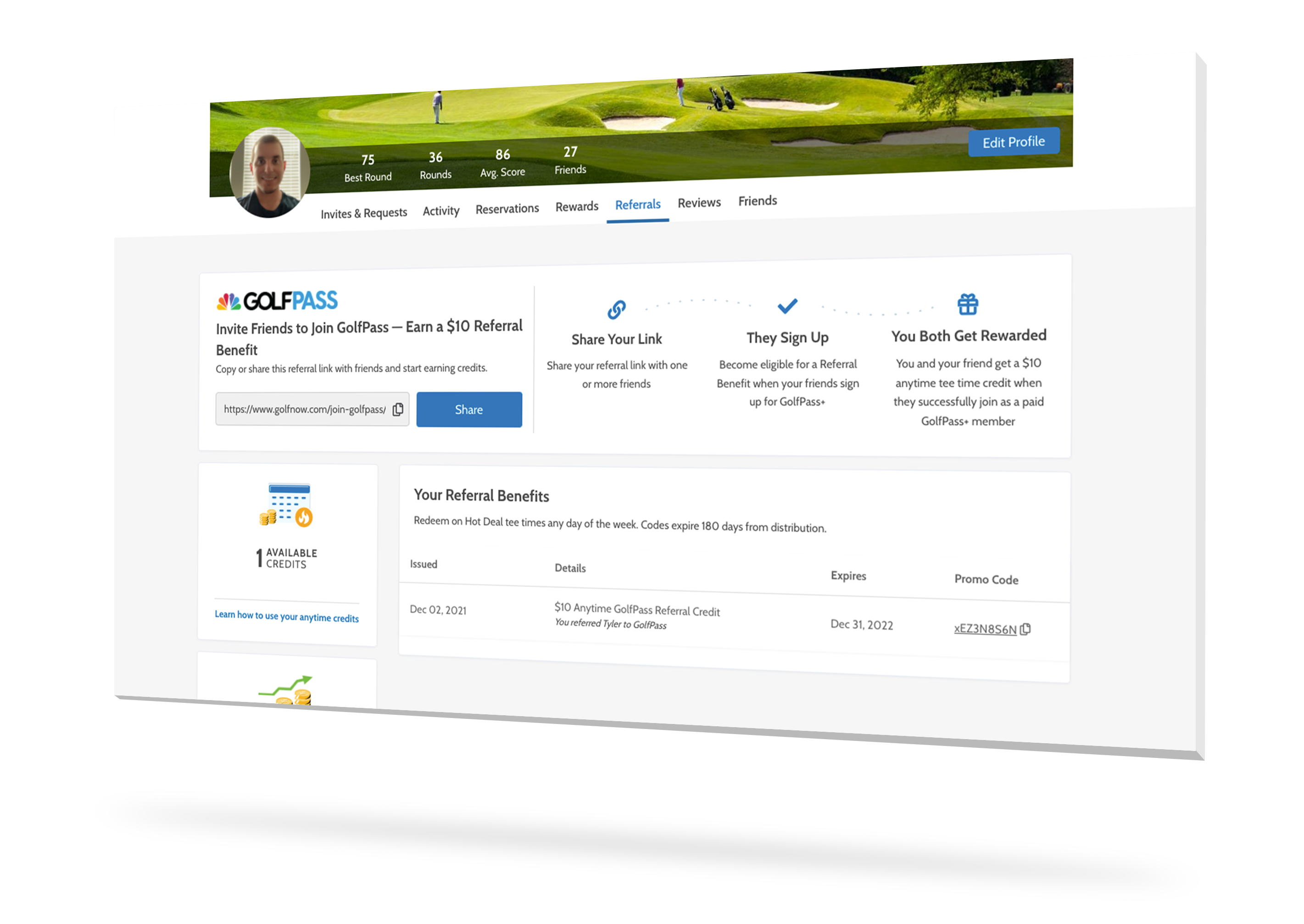 GolfPass Referrals Dashboard
